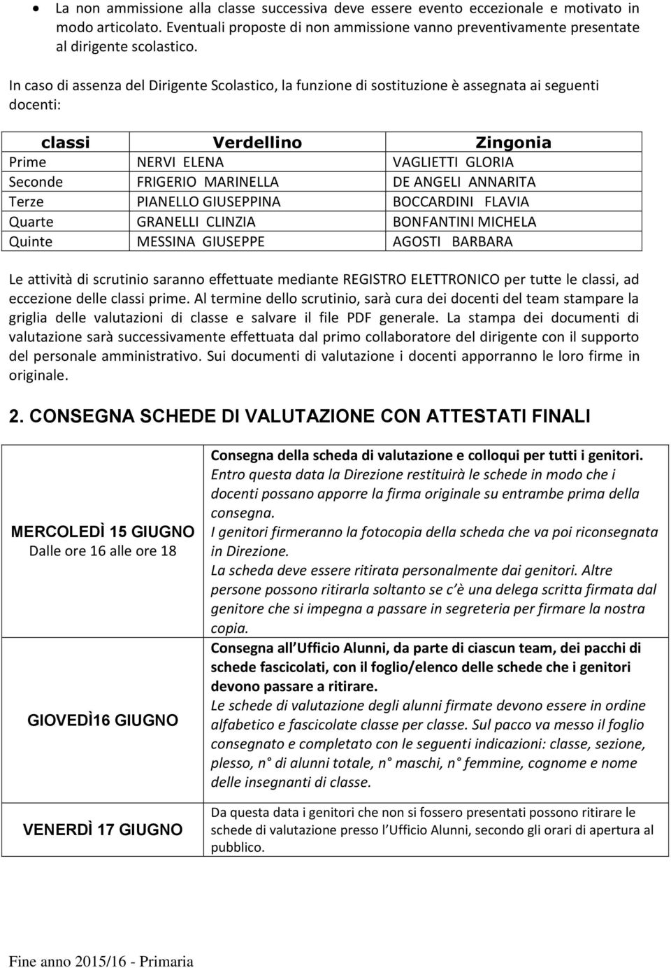 ANGELI ANNARITA Terze PIANELLO GIUSEPPINA BOCCARDINI FLAVIA Quarte GRANELLI CLINZIA BONFANTINI MICHELA Quinte MESSINA GIUSEPPE AGOSTI BARBARA Le attività di scrutinio saranno effettuate mediante