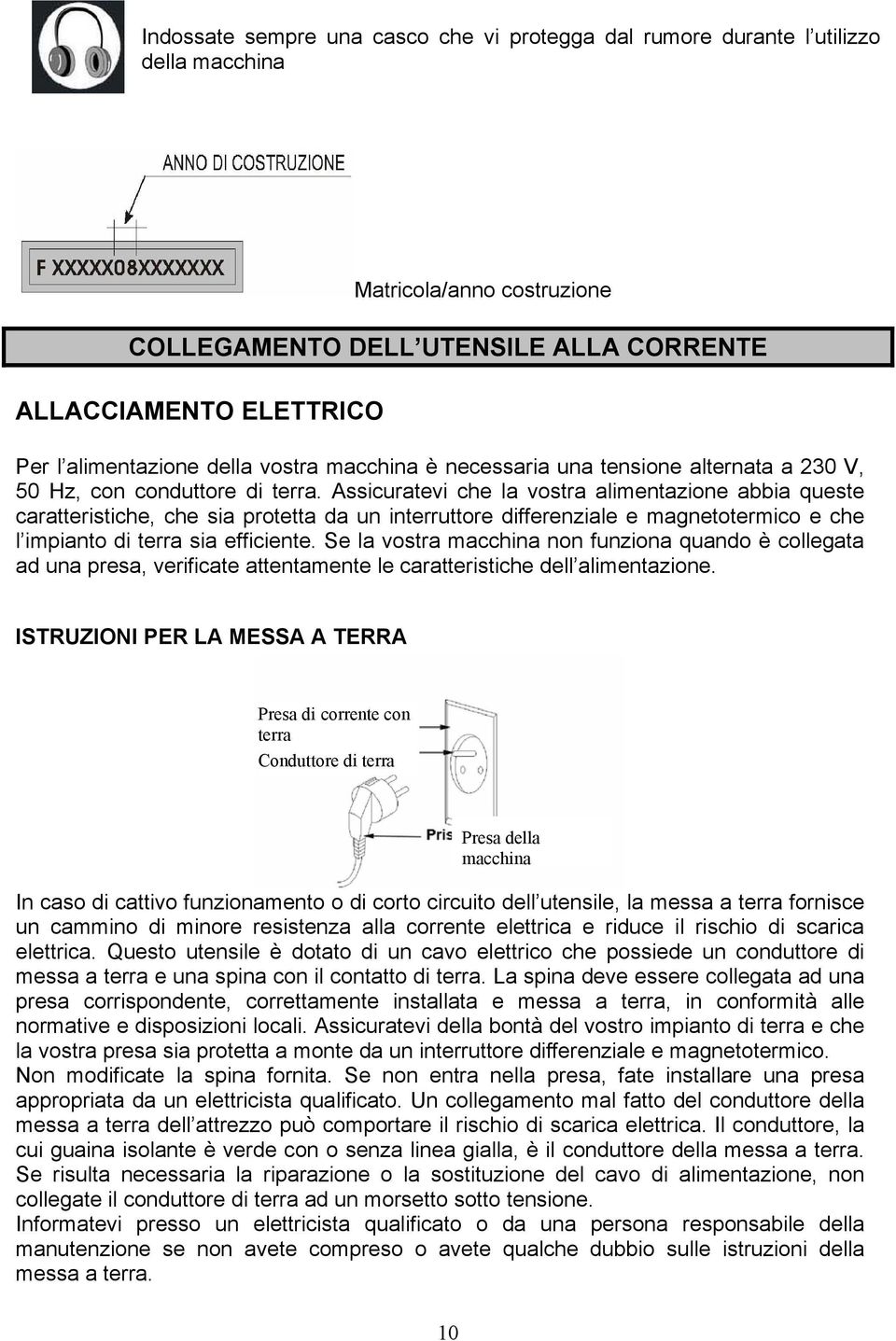 Assicuratevi che la vostra alimentazione abbia queste caratteristiche, che sia protetta da un interruttore differenziale e magnetotermico e che l impianto di terra sia efficiente.