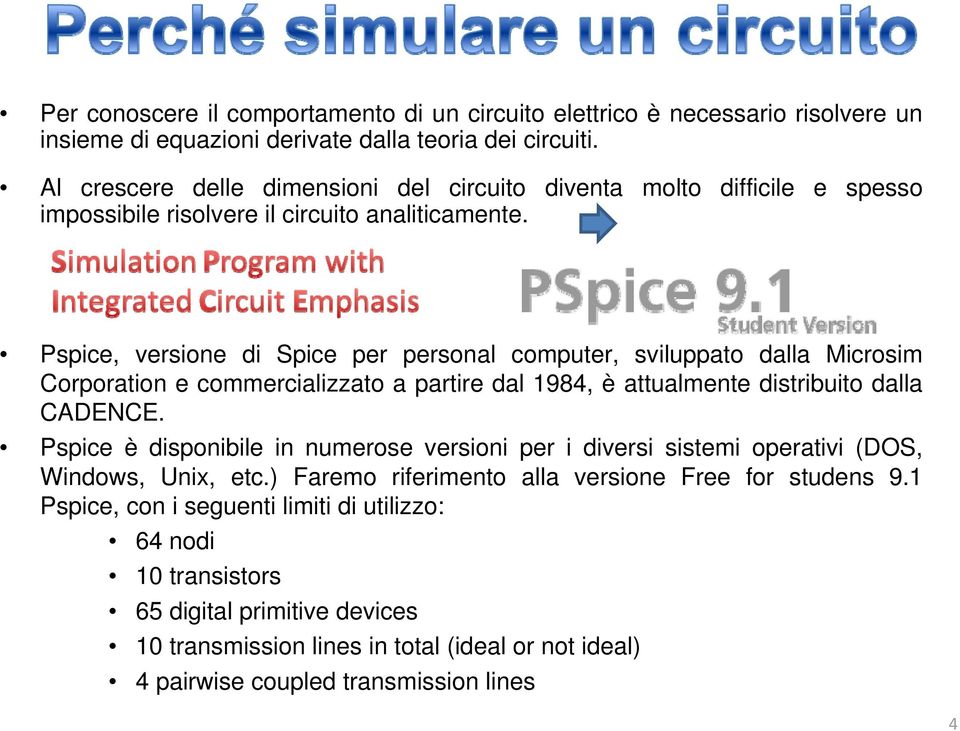 Pspice, versione di Spice per personal computer, sviluppato dalla Microsim Corporation e commercializzato a partire dal 1984, è attualmente distribuito dalla CADENCE.