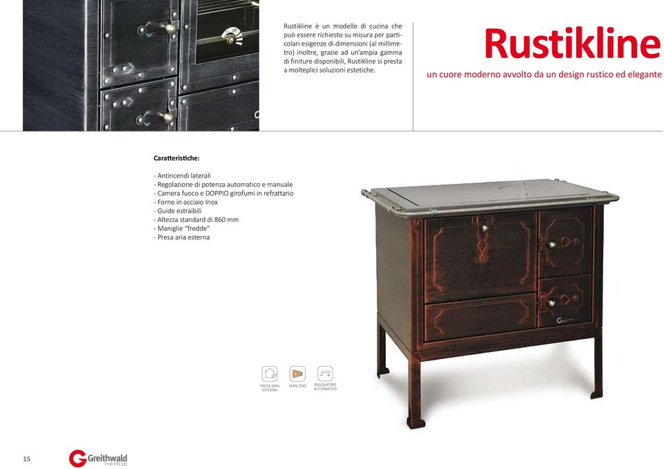 Rustikline un cuore moderno avvolto da un design rustico ed elegante Caratteristiche: - Antincendi laterali - Regolazione di potenza