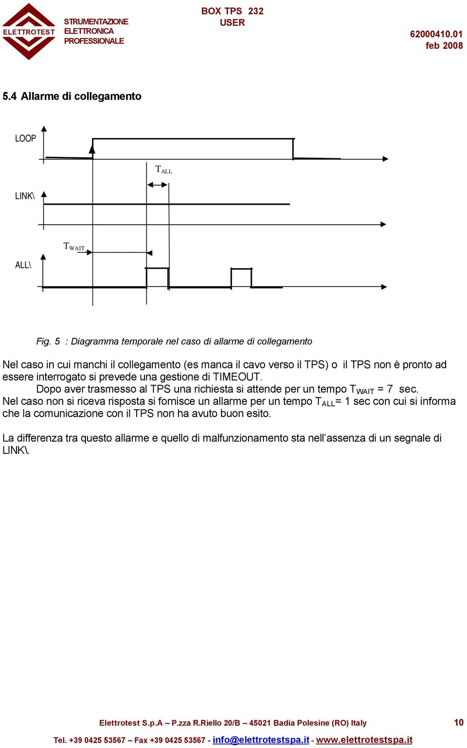 interrogato si prevede una gestione di TIMEOUT. Dopo aver trasmesso al TPS una richiesta si attende per un tempo T WAIT = 7 sec.