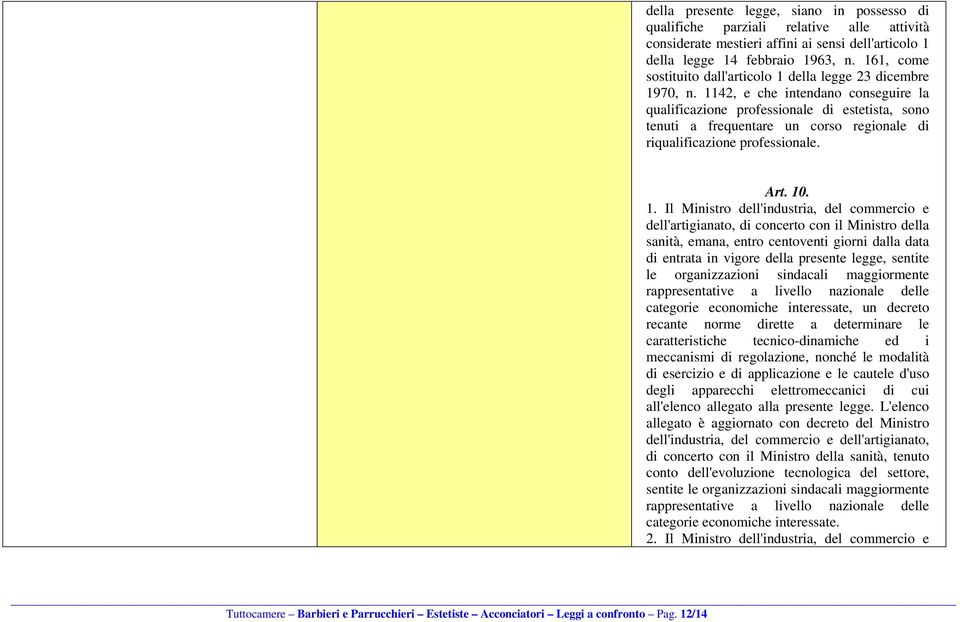 1142, e che intendano conseguire la qualificazione professionale di estetista, sono tenuti a frequentare un corso regionale di riqualificazione professionale. Art. 10