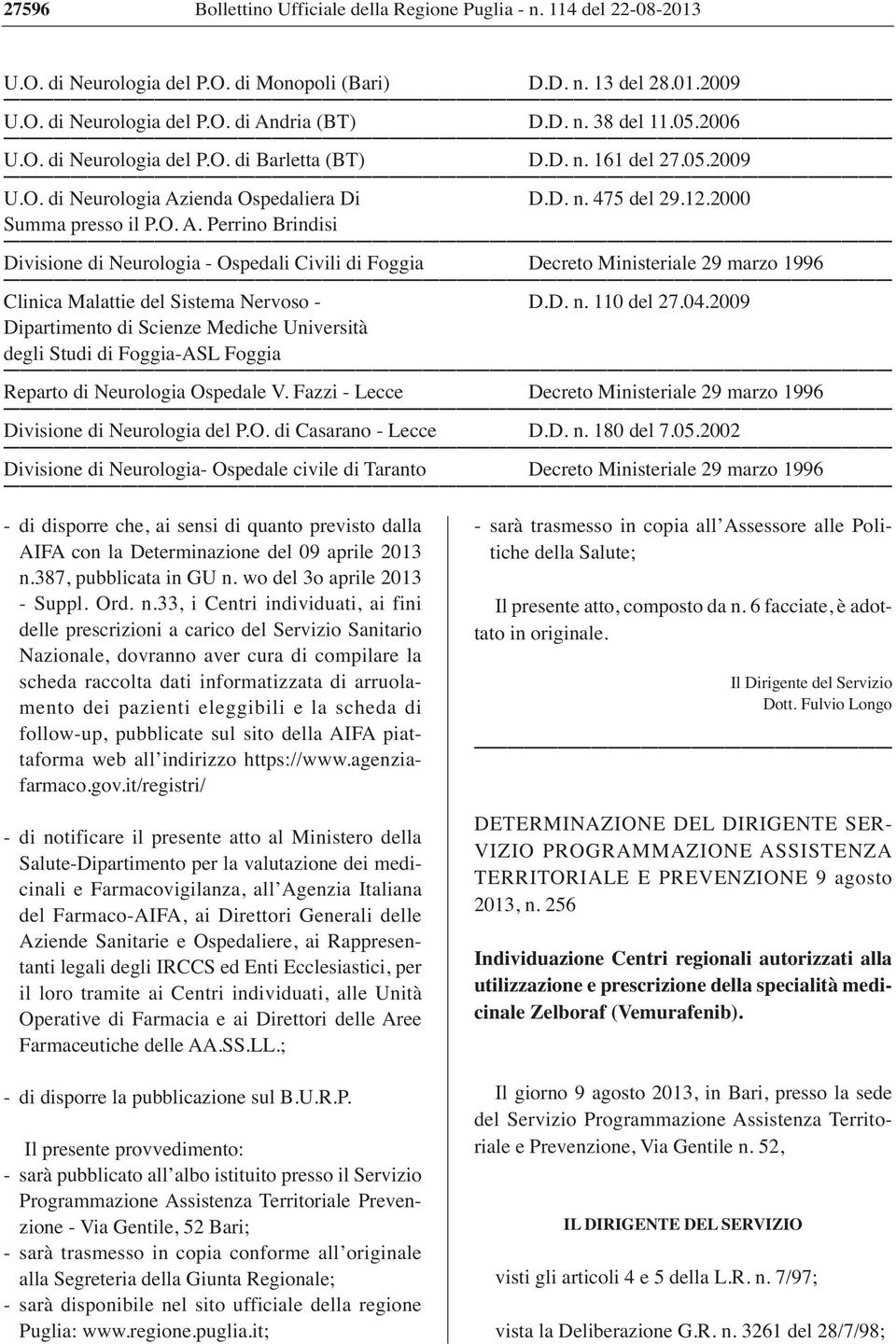 ienda Ospedaliera Di D.D. n. 475 del 29.12.2000 Summa presso il P.O. A.