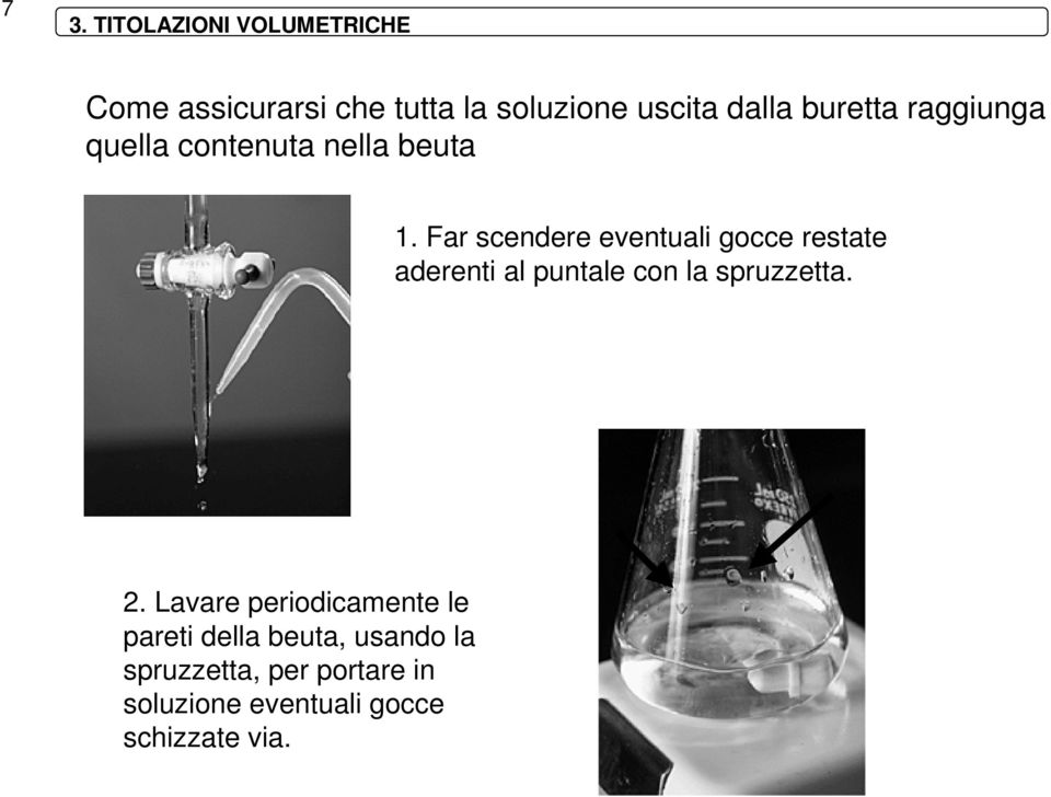 Far scendere eventuali gocce restate aderenti al puntale con la spruzzetta. 2.