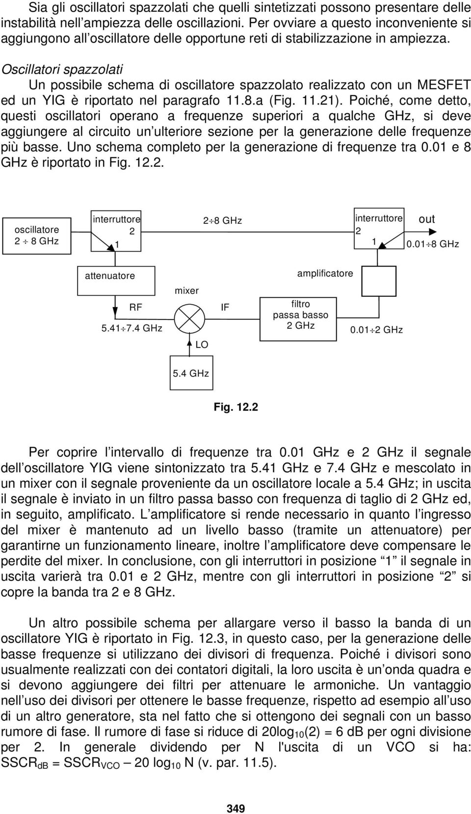 Oscillatori spazzolati Un possibile schema di oscillatore spazzolato realizzato con un MESFET ed un YIG è riportato nel paragrafo 11.8.a (Fig. 11.1).