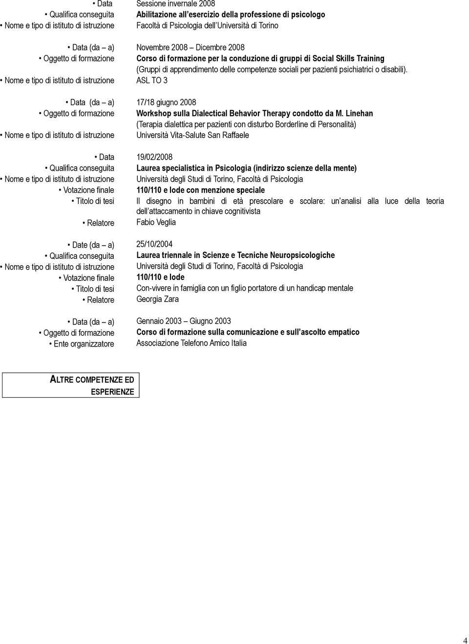 ASL TO 3 17/18 giugno 2008 Workshop sulla Dialectical Behavior Therapy condotto da M.