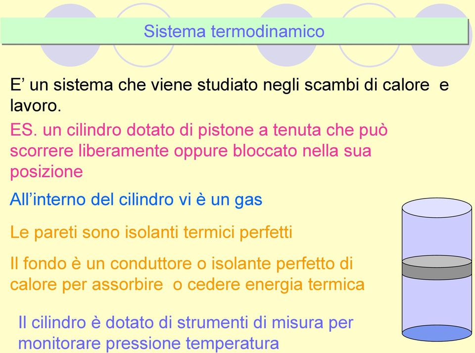 interno del cilindro vi è un gas Le pareti sono isolanti termici perfetti Il fondo è un conduttore o isolante