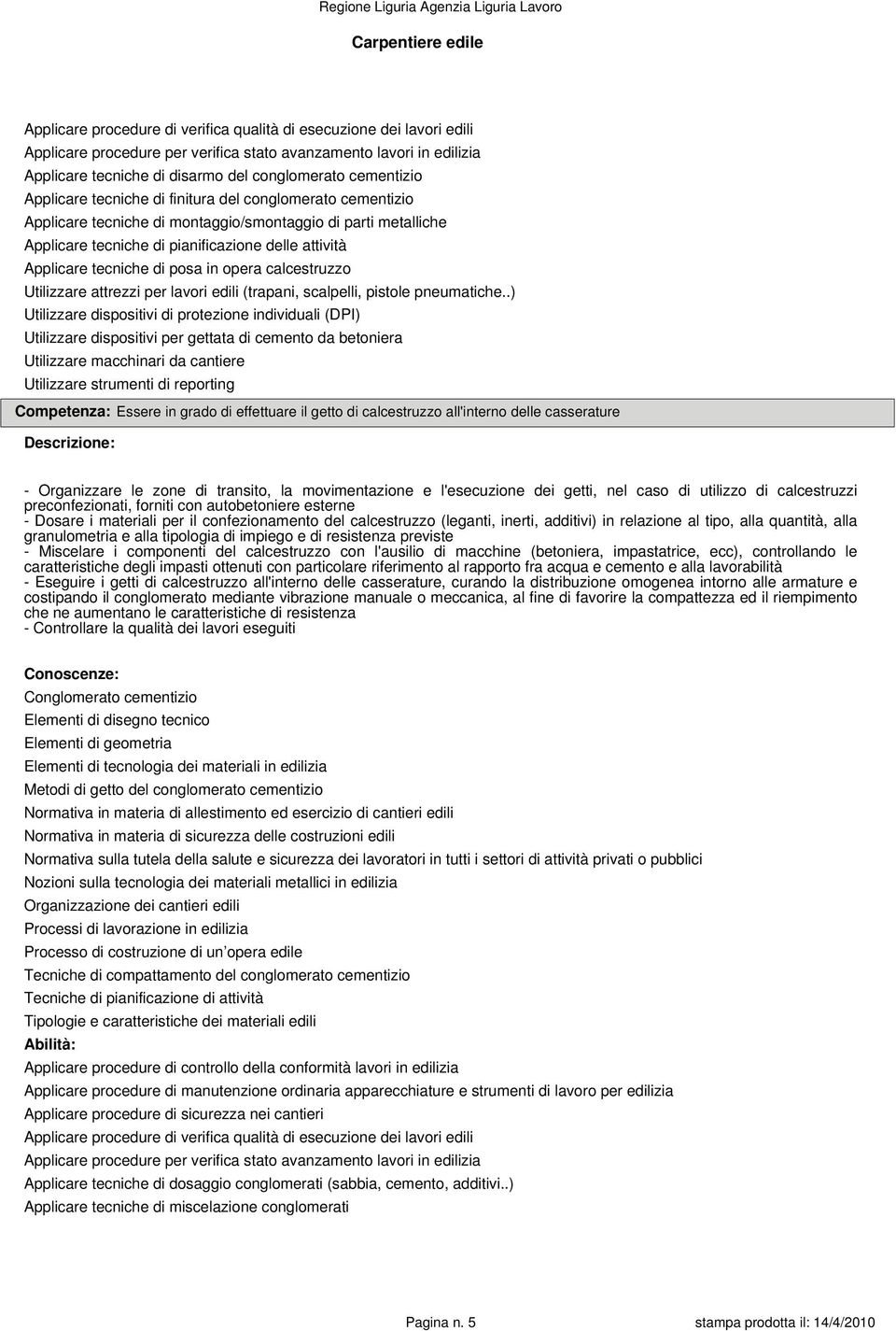 Applicare tecniche di posa in opera calcestruzzo Utilizzare attrezzi per lavori edili (trapani, scalpelli, pistole pneumatiche.