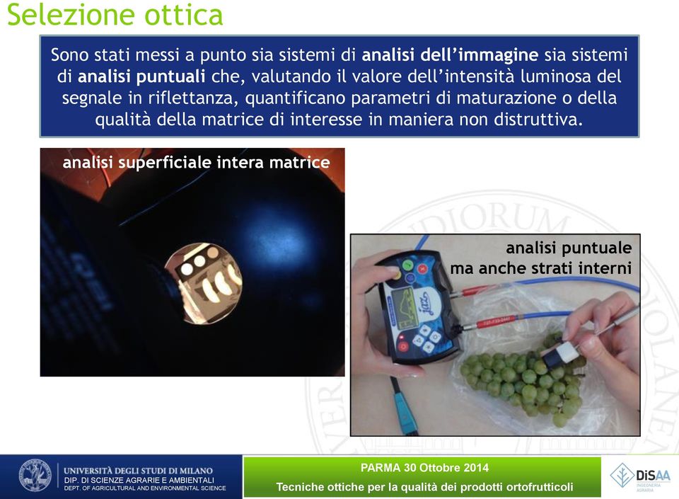 quantificano parametri di maturazione o della qualità della matrice di interesse in maniera