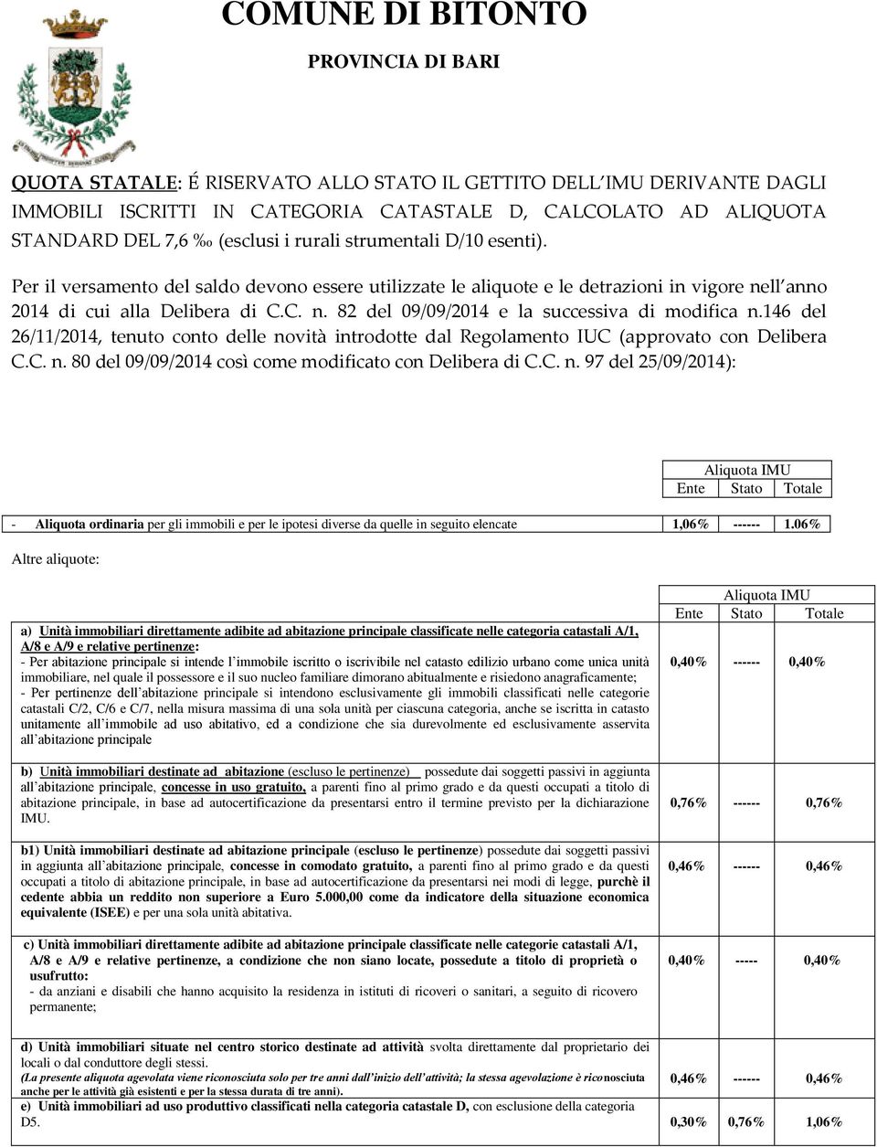 146 del 26/11/2014, tenuto conto delle no