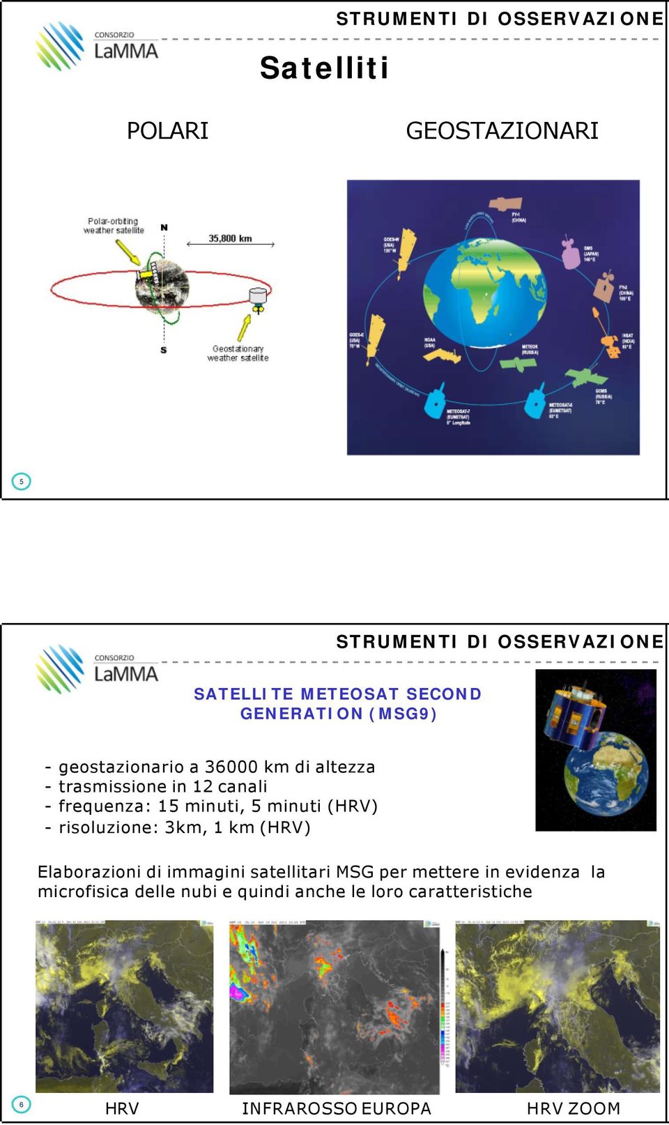 15 minuti, 5 minuti (HRV) - risoluzione: 3km, 1 km (HRV) Elaborazioni di immagini satellitari MSG per