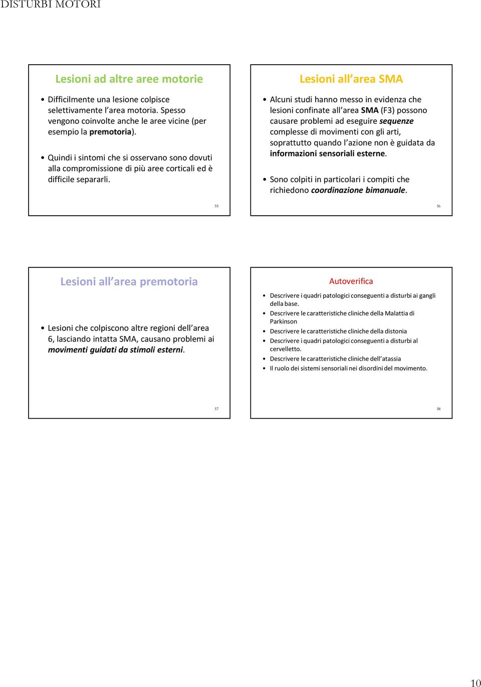 Lesioni all area SMA Alcuni studi hanno messo in evidenza che lesioni confinate all area SMA(F3) possono causare problemi ad eseguire sequenze complesse di movimenti con gli arti, soprattutto quando