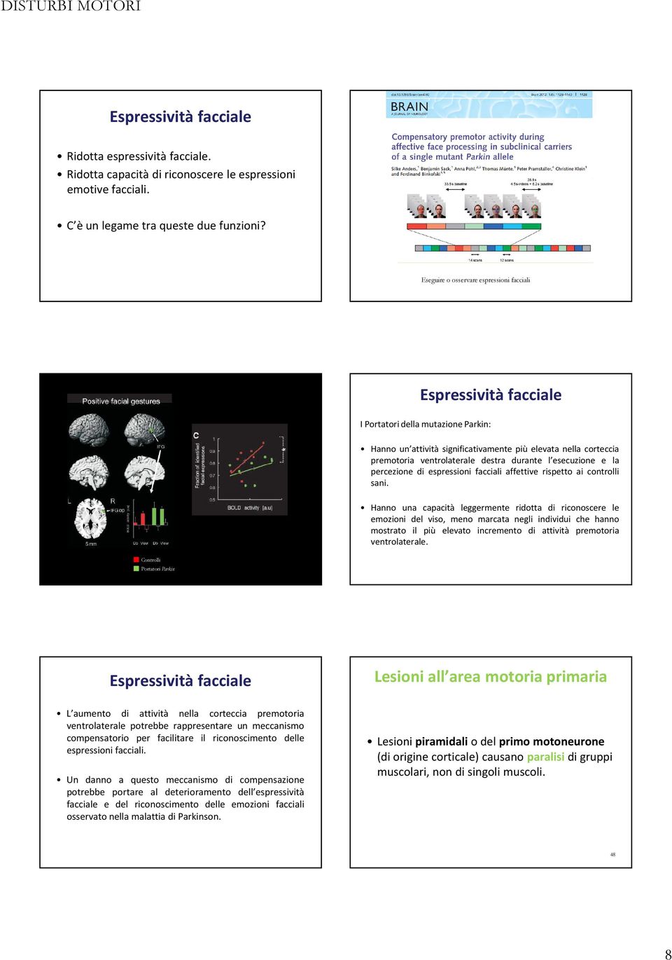 durante l esecuzione e la percezione di espressioni facciali affettive rispetto ai controlli sani.