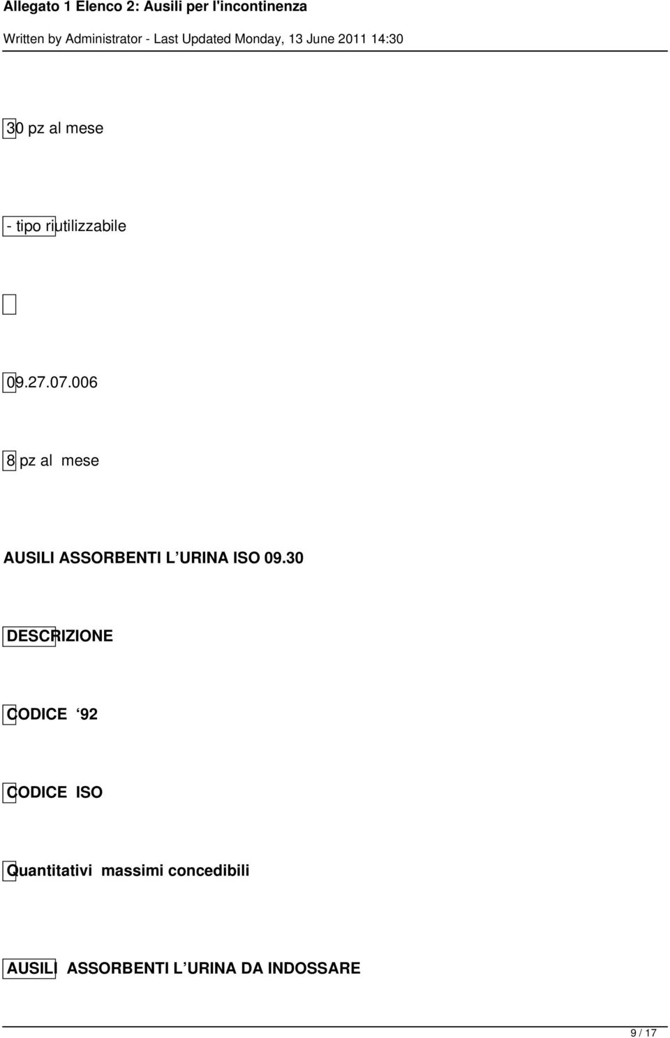 30 DESCRIZIONE CODICE 92 CODICE ISO Quantitativi