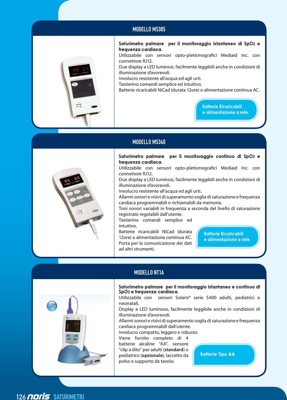 MODELLO M5340 Saturimetro palmare per il monitoraggio continuo di SpO2 e Due display a LED luminosi, facilmente leggibili anche in condizioni di illuminazione sfavorevoli.