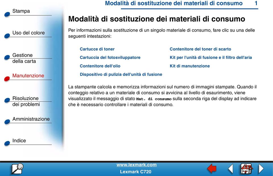 l'unità di fusione e il filtro dell'aria Kit di manutenzione La stampante calcola e memorizza informazioni sul numero di immagini stampate.