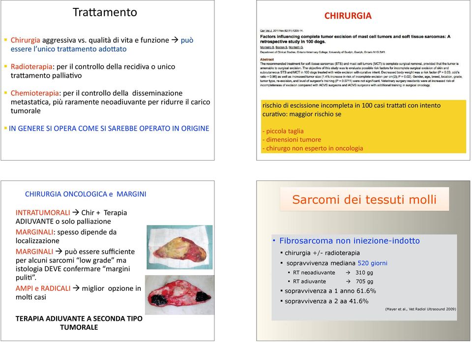 metasta/ca, più raramente neoadiuvante per ridurre il carico tumorale IN GENERE SI OPERA COME SI SAREBBE OPERATO IN ORIGINE rischio di escissione incompleta in 100 casi trawa/ con intento cura/vo: