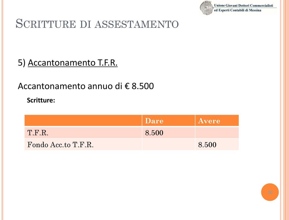 Accantonamento annuo di 8.