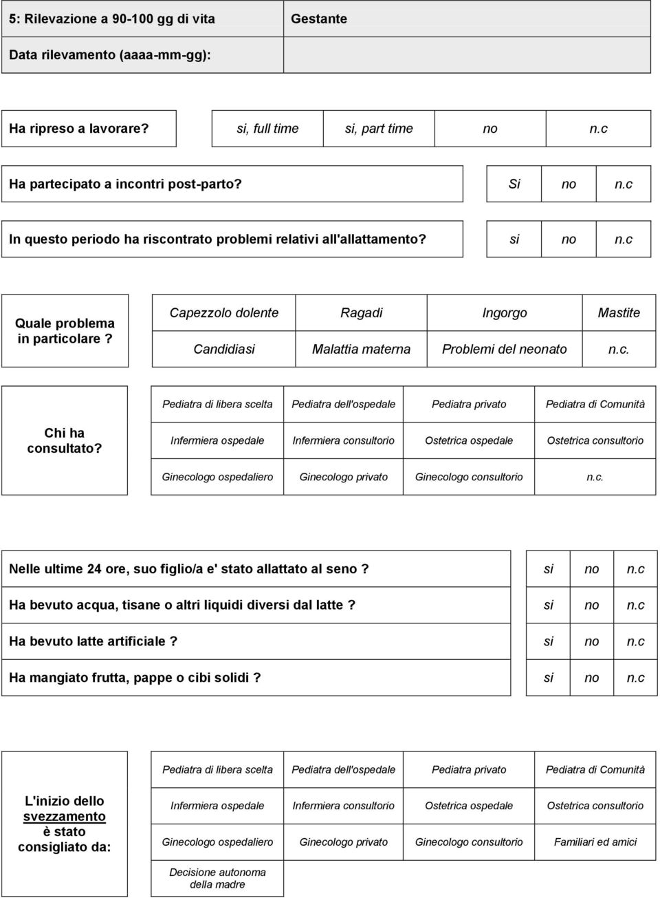 c In questo periodo ha riscontrato problemi relativi all'allattamento? si no n.