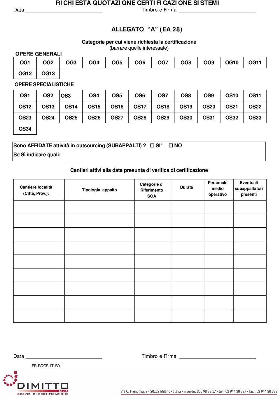 OS29 OS30 OS31 OS32 OS33 OS34 Sono AFFIDATE attività in outsourcing (SUBAPPALTI)?