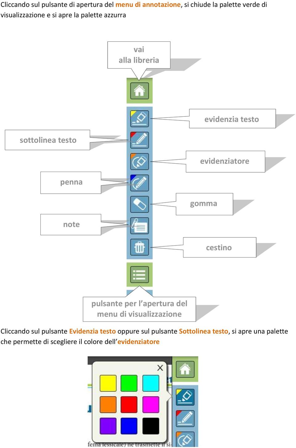 note cestino pulsante per l apertura del menu di visualizzazione Cliccando sul pulsante Evidenzia testo