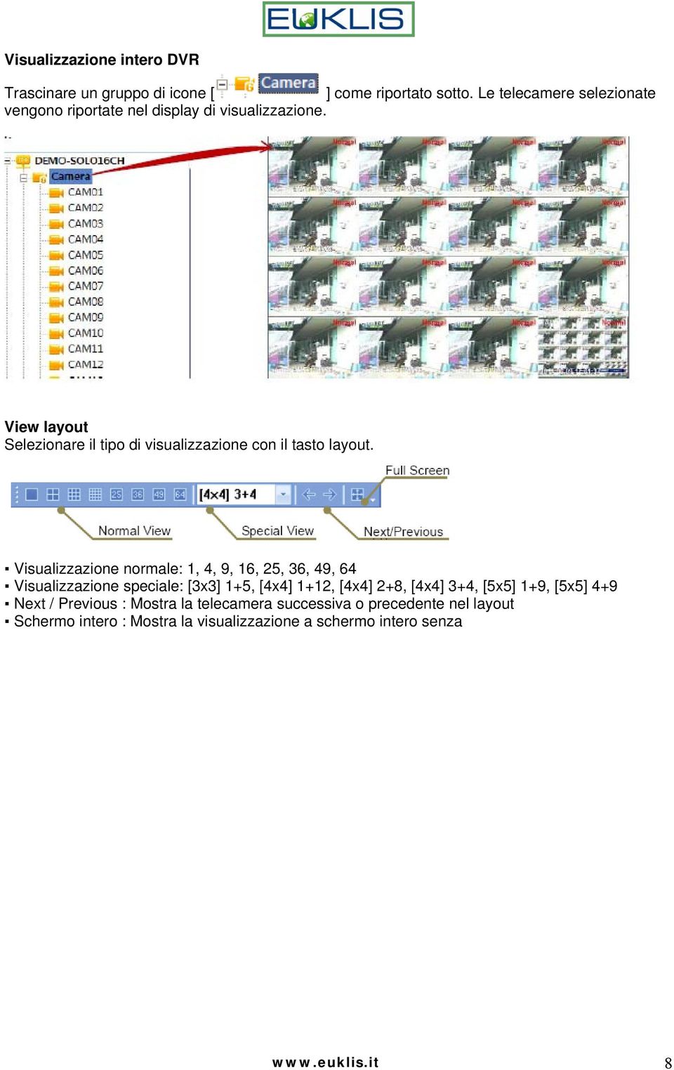 View layout Selezionare il tipo di visualizzazione con il tasto layout.