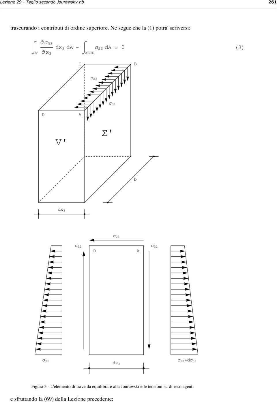 3 σ 3 σ 3 D σ 3 σ 33 σ 33 +dσ 33 dx3 Figura 3 - Lelemento di trave da equilirare alla