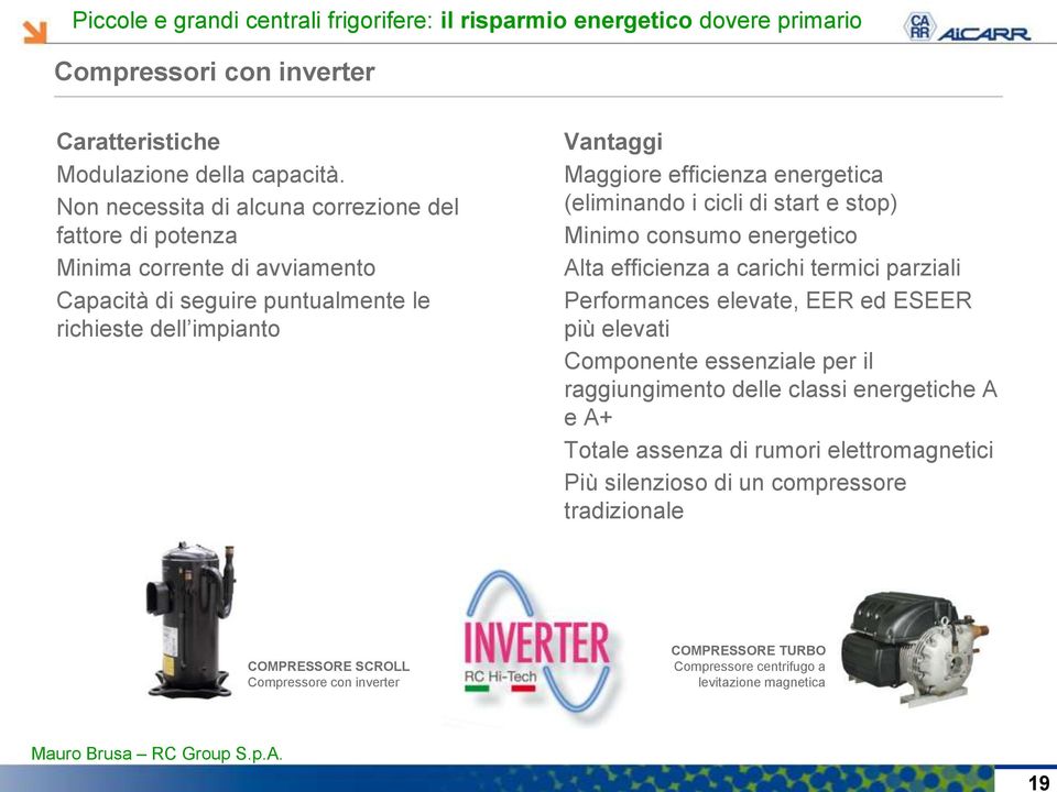 efficienza energetica (eliminando i cicli di start e stop) Minimo consumo energetico Alta efficienza a carichi termici parziali Performances elevate, EER ed ESEER più