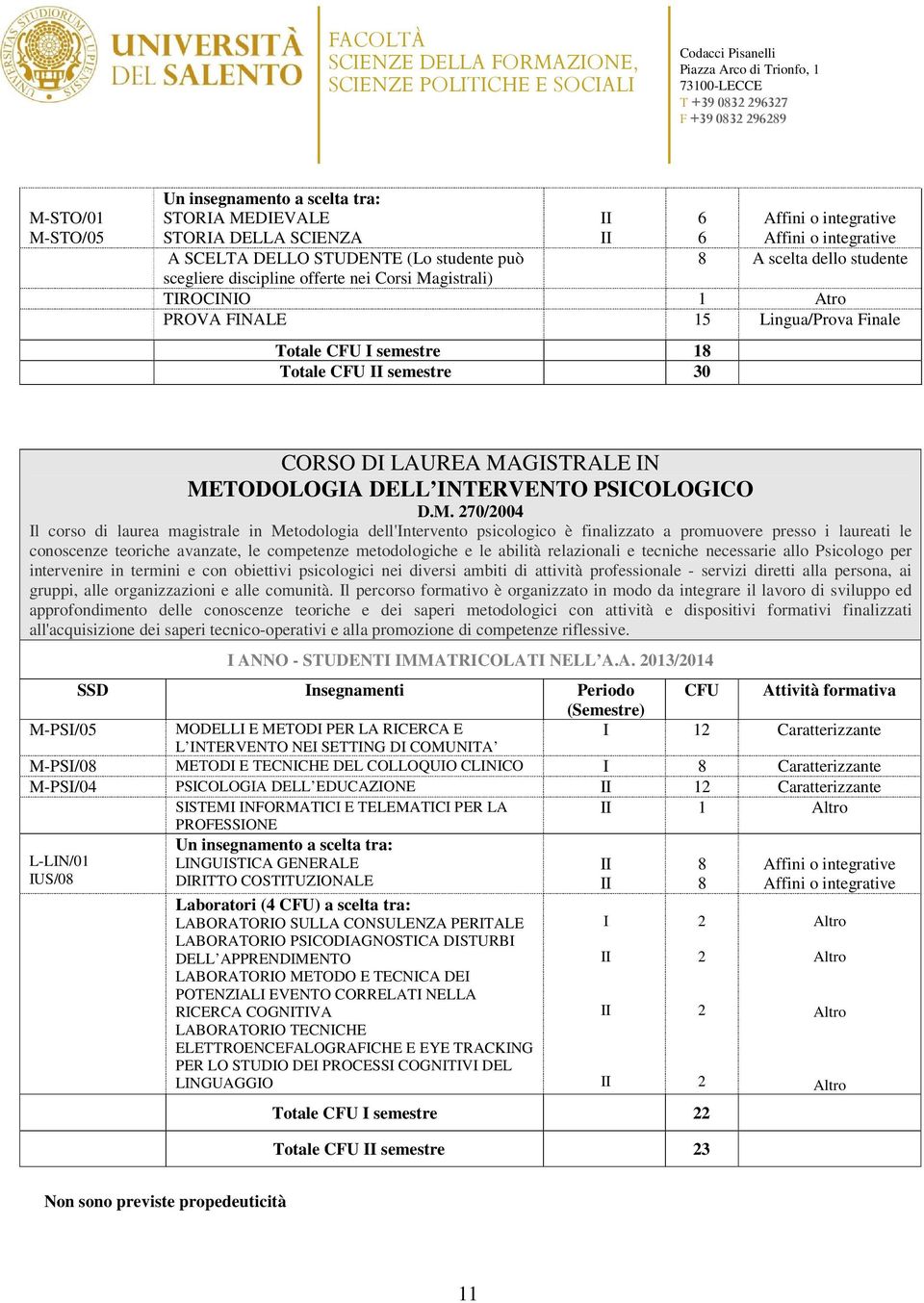 NTERVENTO PSCOLOGCO l corso di laurea magistrale in Metodologia dell'ntervento psicologico è finalizzato a promuovere presso i laureati le conoscenze teoriche avanzate, le competenze metodologiche e