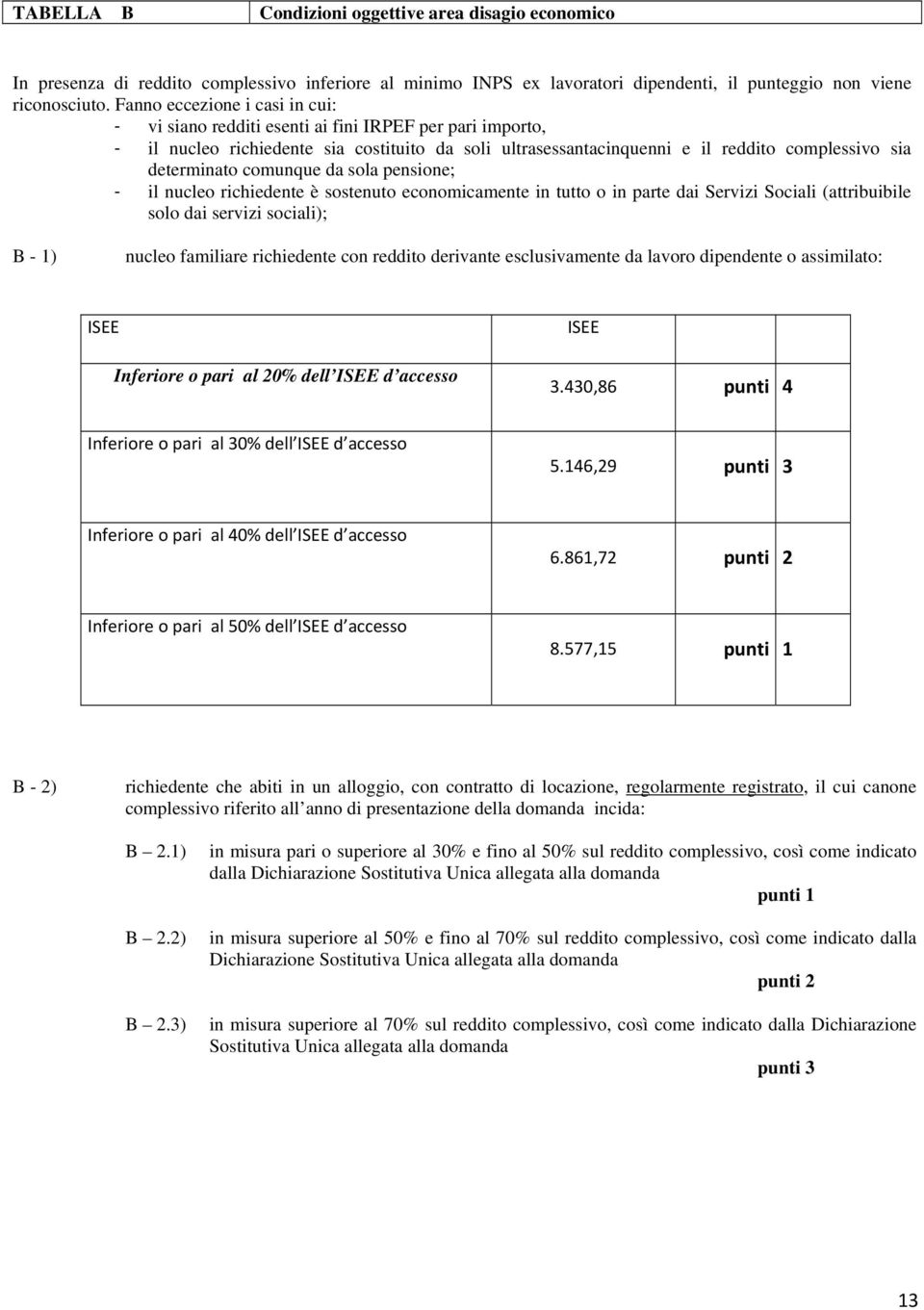 comunque da sola pensione; - il nucleo richiedente è sostenuto economicamente in tutto o in parte dai Servizi Sociali (attribuibile solo dai servizi sociali); B - 1) nucleo familiare richiedente con