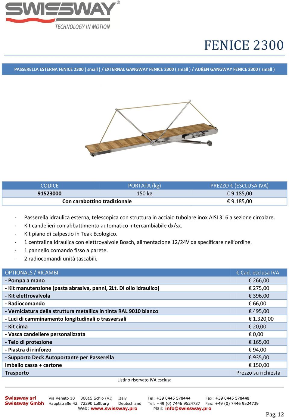 - Kit candelieri con abbattimento automatico intercambiabile dx/sx. - Kit piano di calpestio in Teak Ecologico.