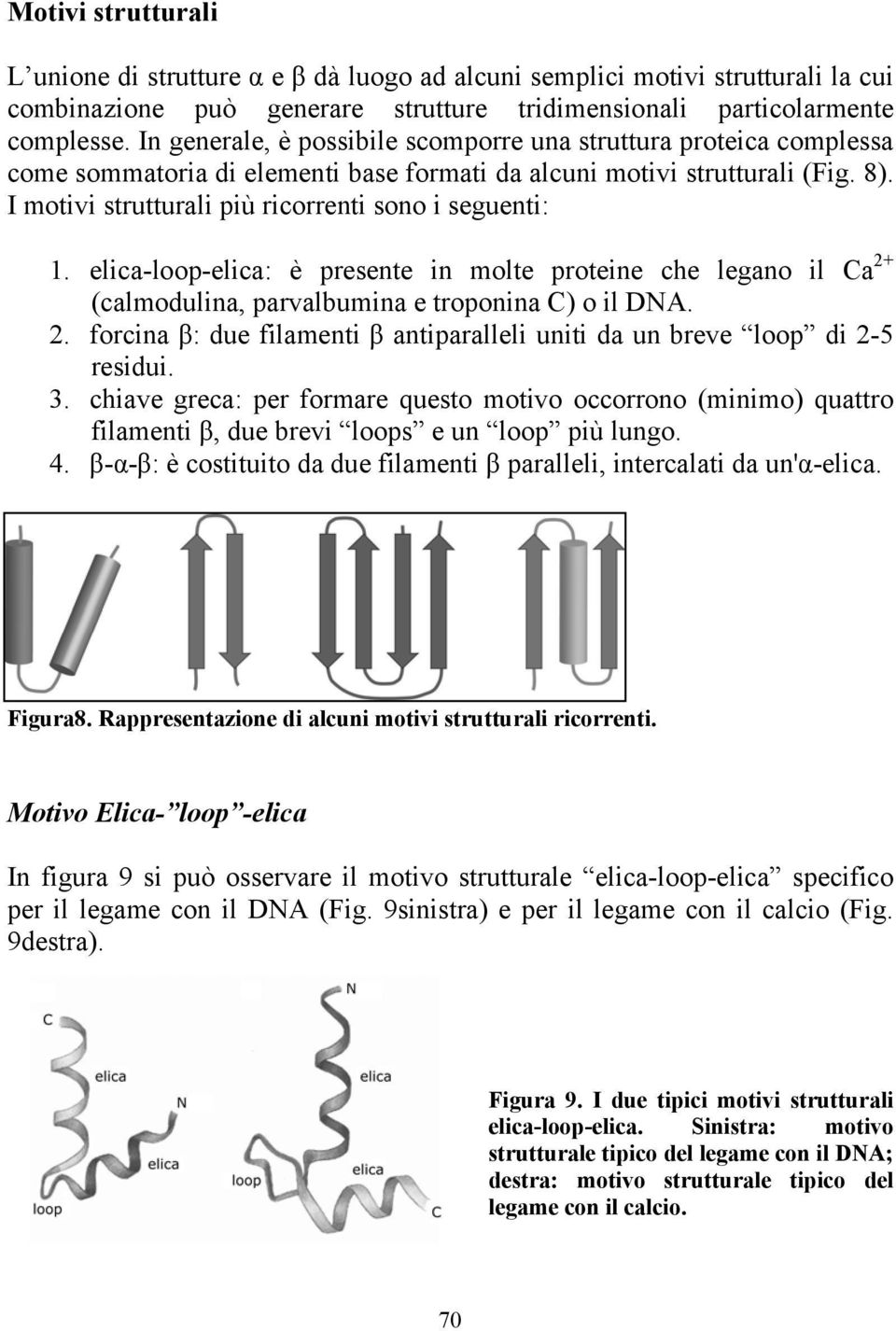 I motivi strutturali più ricorrenti sono i seguenti: 1. elica-loop-elica: è presente in molte proteine che legano il Ca 2+