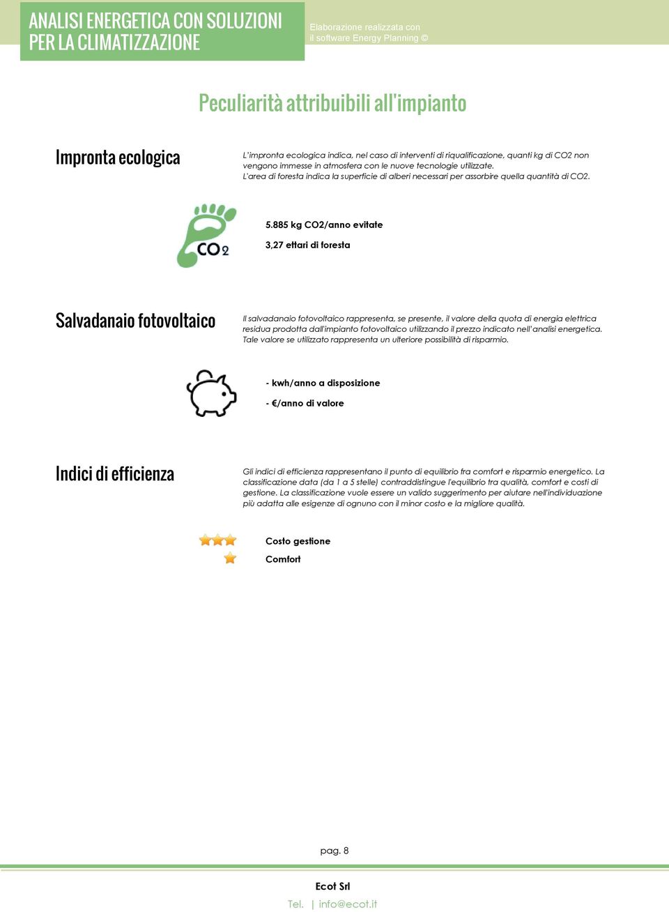 5.885 kg CO2/anno evitate 3,27 ettari di foresta Salvadanaio fotovoltaico Il salvadanaio fotovoltaico rappresenta, se presente, il valore della quota di energia elettrica residua prodotta