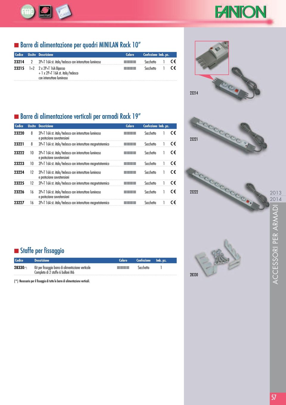 italo/tedesco con interruttore magnetotermico Sacchetto 1 23221 23222 10 2P+T 16A st. italo/tedesco con interruttore luminoso Sacchetto 1 23223 10 2P+T 16A st.