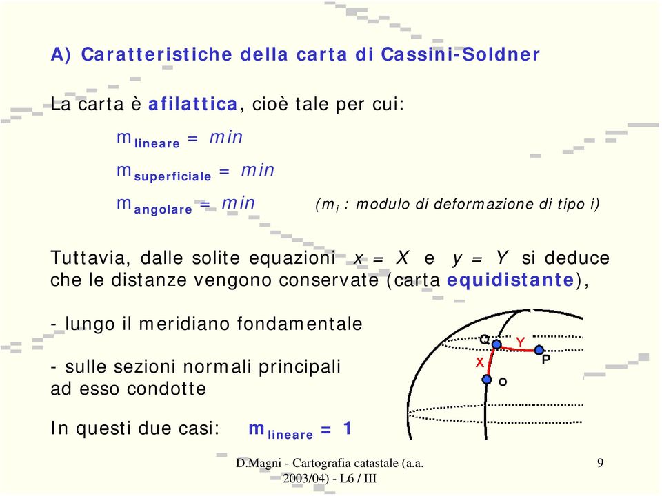 equazioni x = X e y = Y si deduce che le distanze vengono conservate (carta equidistante), - lungo il