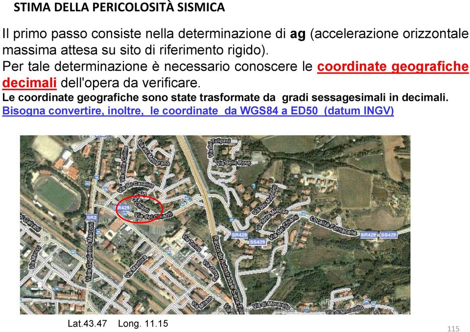 Per tale determinazione è necessario conoscere le coordinate geografiche decimali dell'opera da verificare.