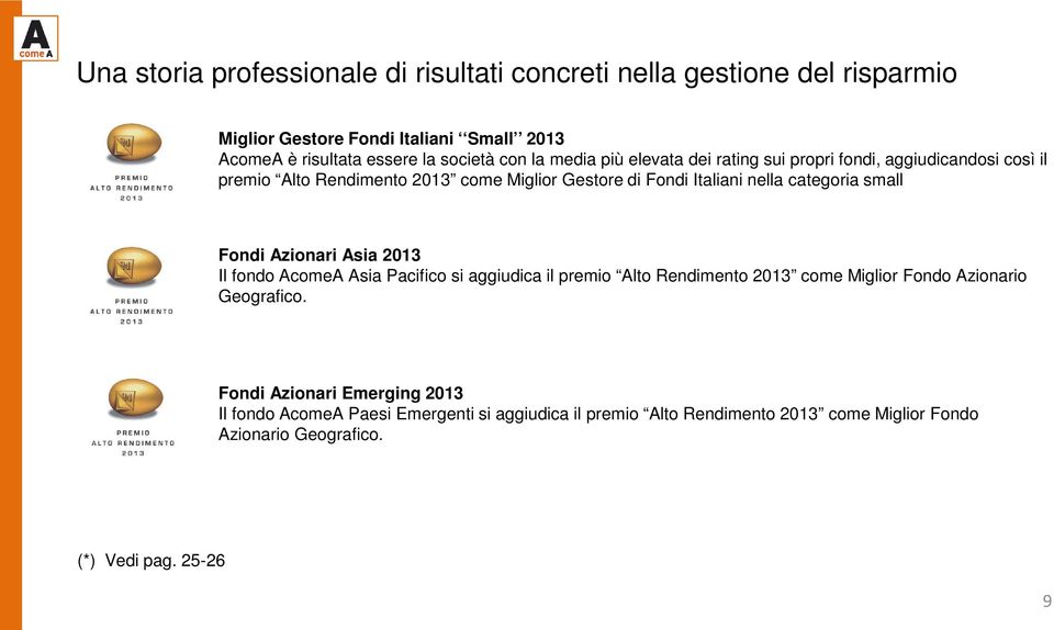 categoria small Fondi Azionari Asia 2013 Il fondo AcomeA Asia Pacifico si aggiudica il premio Alto Rendimento 2013 come Miglior Fondo Azionario Geografico.