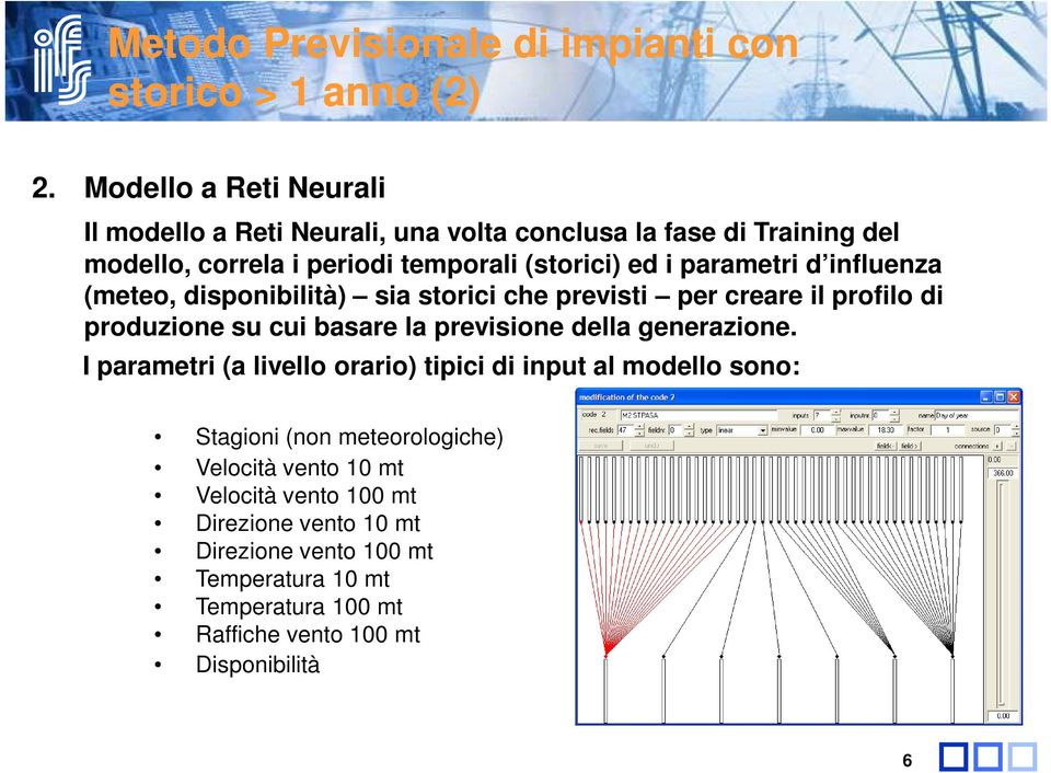 parametri d influenza (meteo, disponibilità) sia storici che previsti per creare il profilo di produzione su cui basare la previsione della generazione.