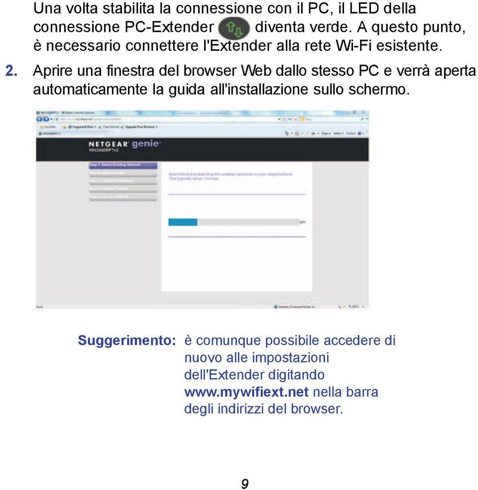 Aprire una finestra del browser Web dallo stesso PC e verrà aperta automaticamente la guida all'installazione