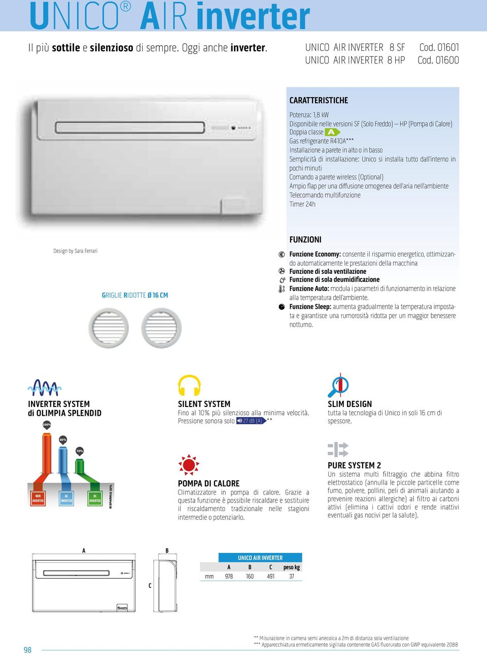 installazione: Unico si installa tutto dall interno in pochi minuti Comando a parete wireless (Optional) Ampio flap per una diffusione omogenea dell aria nell ambiente Telecomando multifunzione Timer