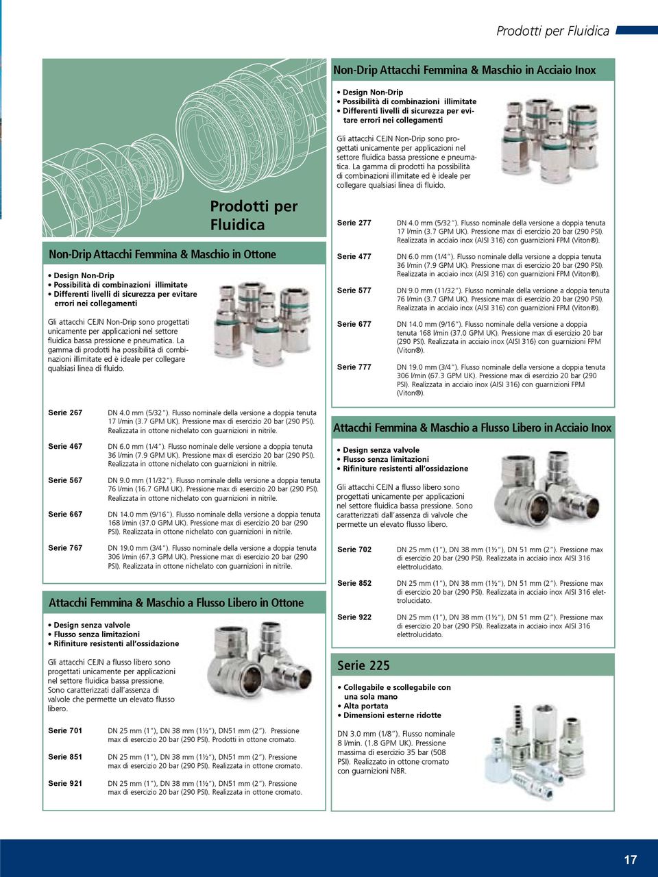 attacchi CEJN Non-Drip sono progettati unicamente per applicazioni nel settore fluidica bassa pressione e pneumatica.