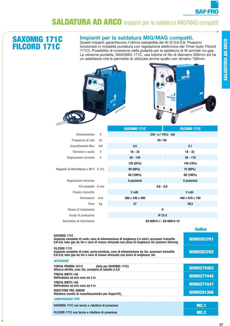 La versione portatile, SAXOMIG 171C, usa bobine di filo di diametro 200mm ed ha un adattatore che le permette di utilizzare anche quello con dimetro 100mm.