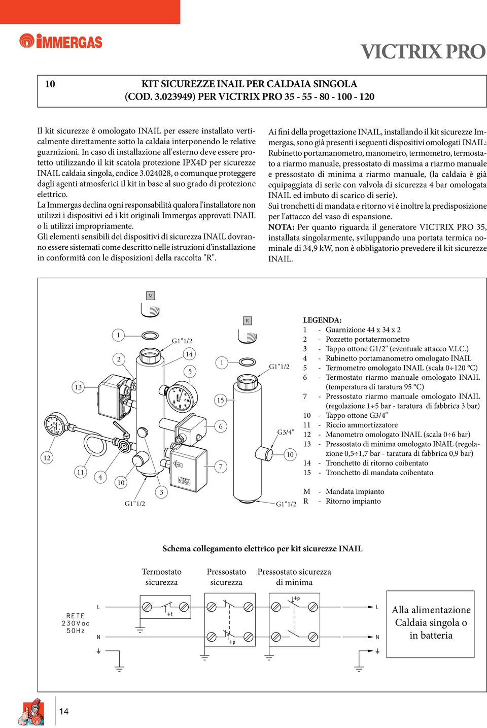 In caso di installazione all'esterno deve essere protetto utilizzando il kit scatola protezione IPX4D per sicurezze INAIL caldaia singola, codice 3.