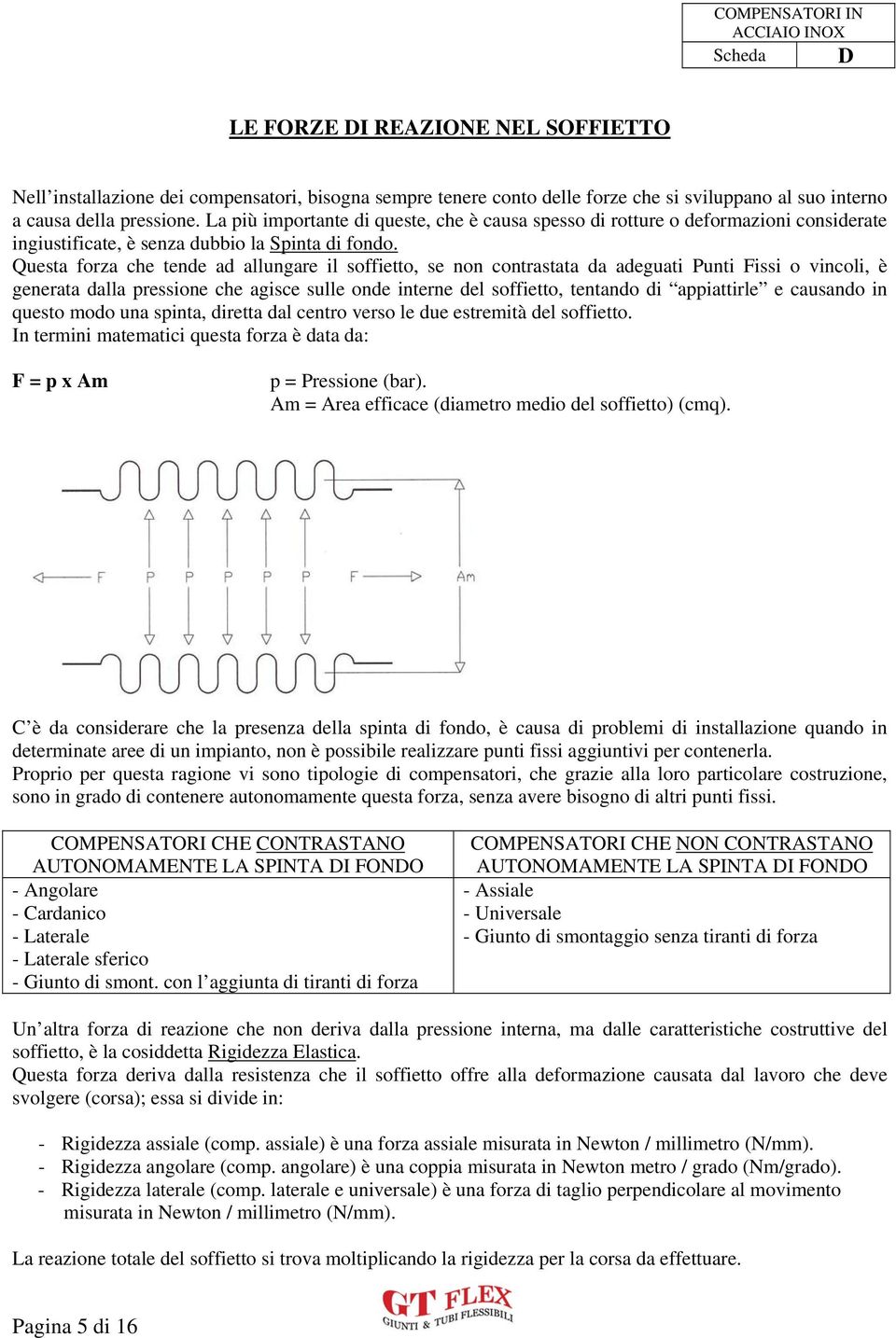 Questa forza che tende ad allungare il soffietto, se non contrastata da adeguati Punti Fissi o vincoli, è generata dalla pressione che agisce sulle onde interne del soffietto, tentando di appiattirle