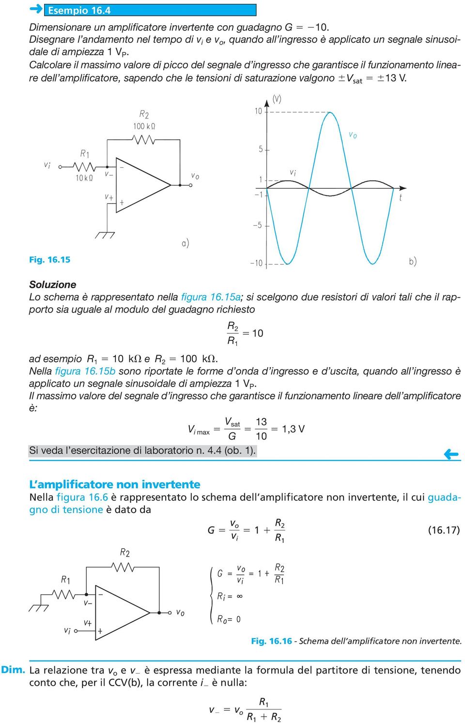 15 Soluzione Lo schema è rappresentato nella figura 16.15a; si scelgono due resistori di valori tali che il rapporto sia uguale al modulo del guadagno richiesto R 2 10 ad esempio 10 k e R 2 100 k.