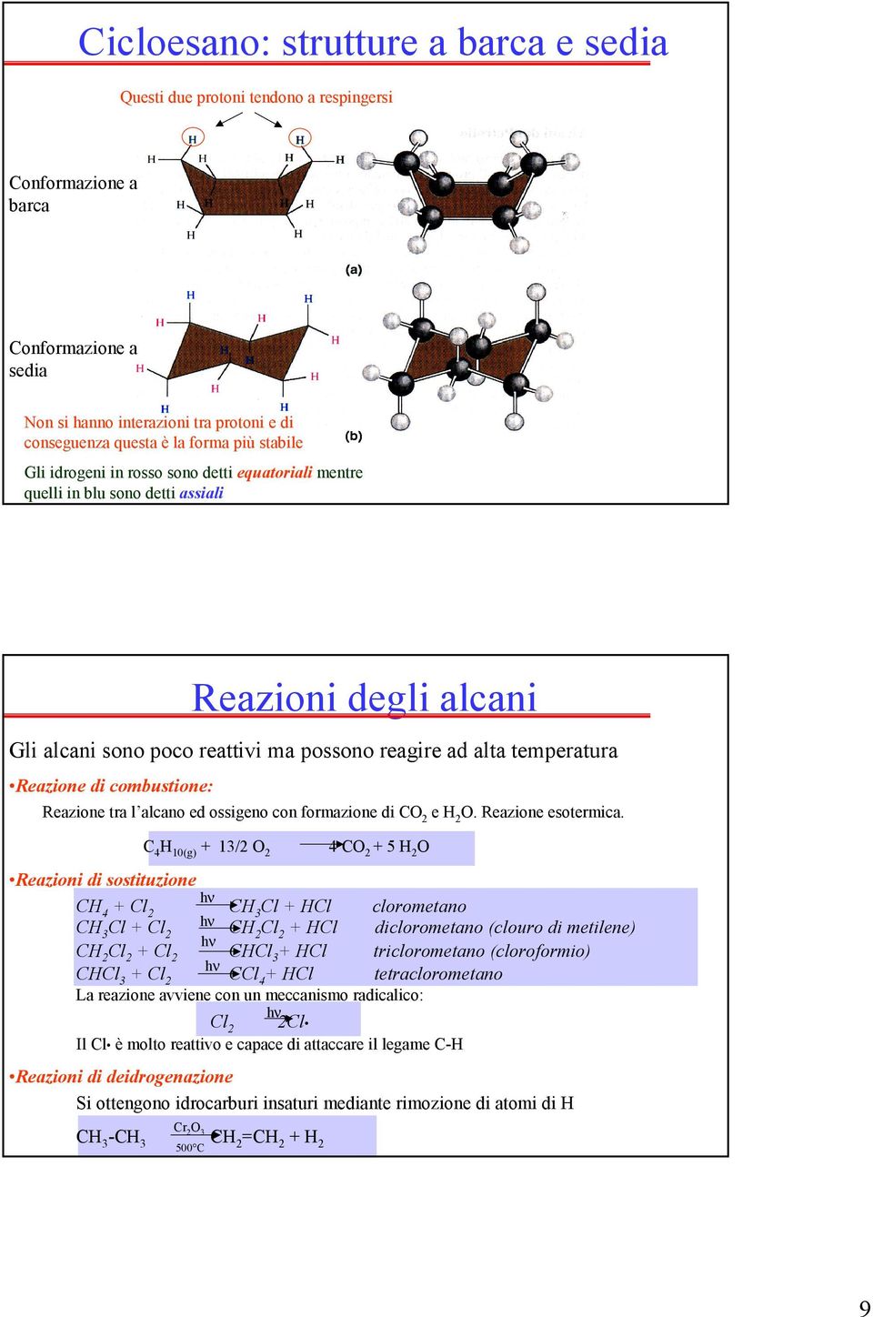 combustione: Reazione tra l alcano ed ossigeno con formazione di CO 2 e H 2 O. Reazione esotermica.