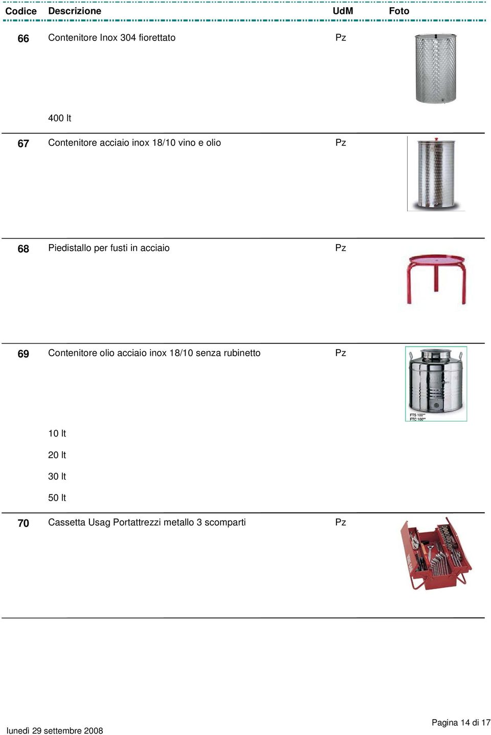 Contenitore olio acciaio inox 18/10 senza rubinetto Pz 10 lt 20 lt 30