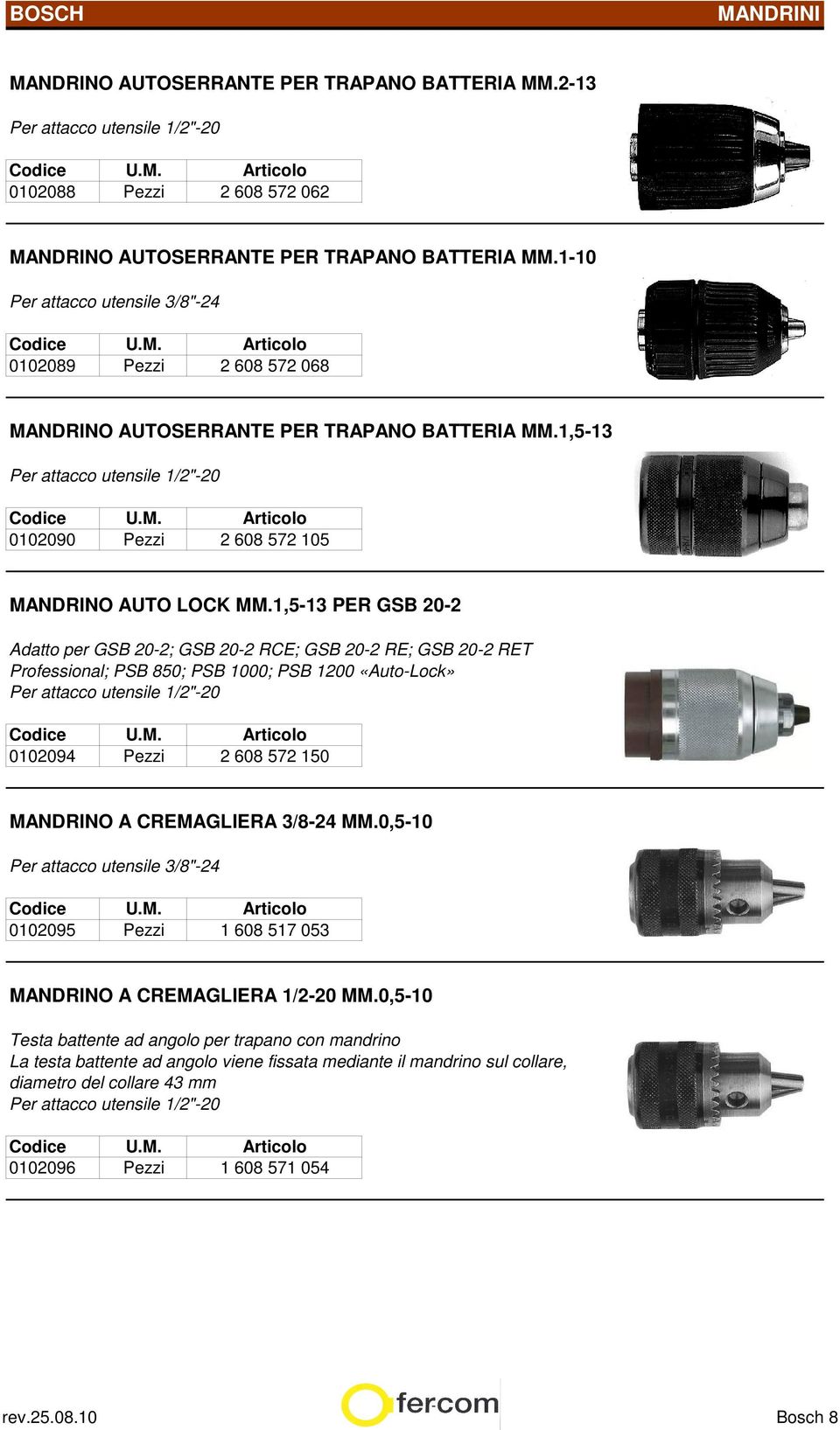 1,5-13 PER GSB 20-2 Adatto per GSB 20-2; GSB 20-2 RCE; GSB 20-2 RE; GSB 20-2 RET Professional; PSB 850; PSB 1000; PSB 1200 «Auto-Lock» Per attacco utensile 1/2"-20 0102094 Pezzi 2 608 572 150