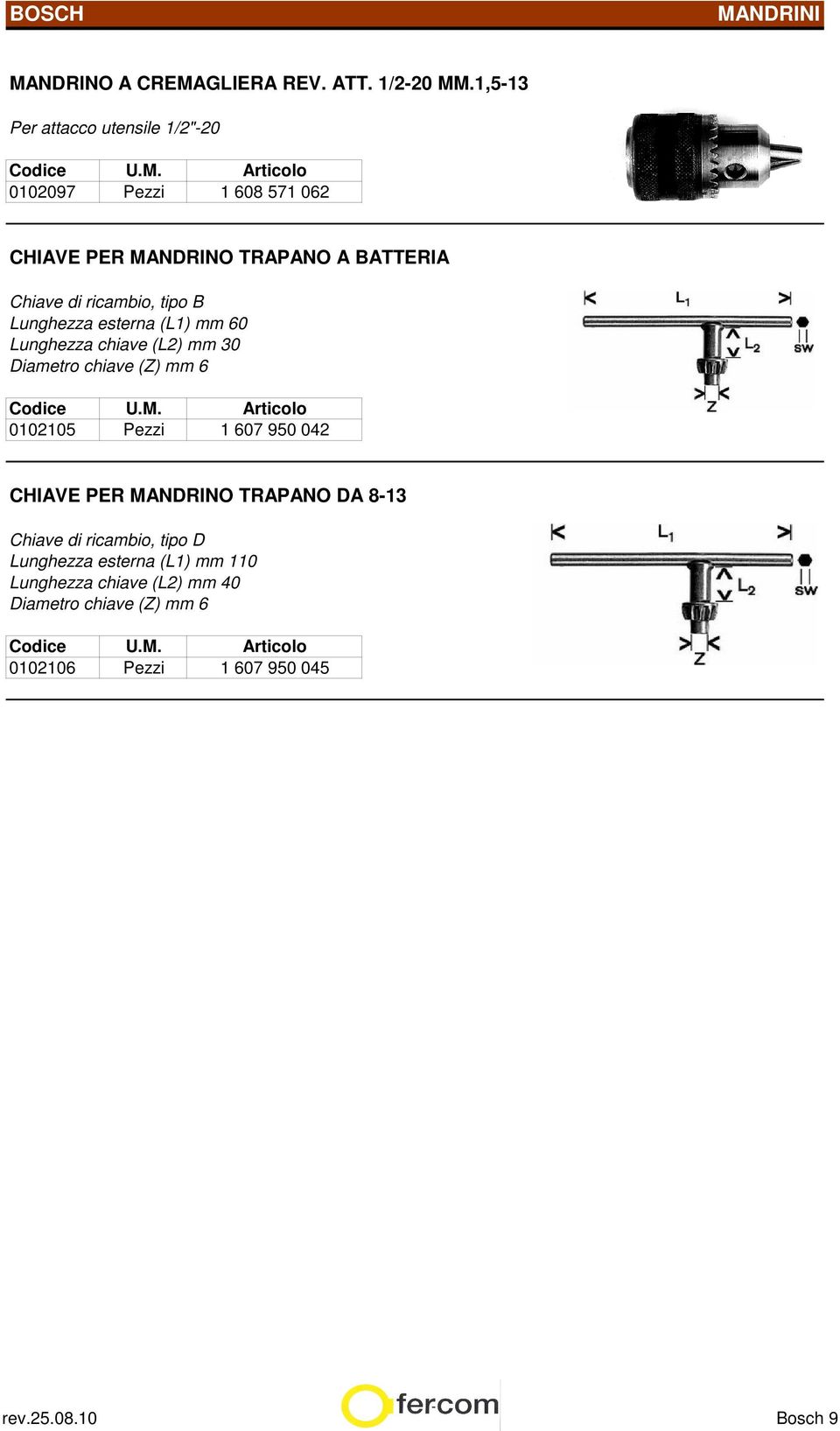 ricambio, tipo B Lunghezza esterna (L1) mm 60 Lunghezza chiave (L2) mm 30 Diametro chiave (Z) mm 6 0102105 Pezzi 1 607