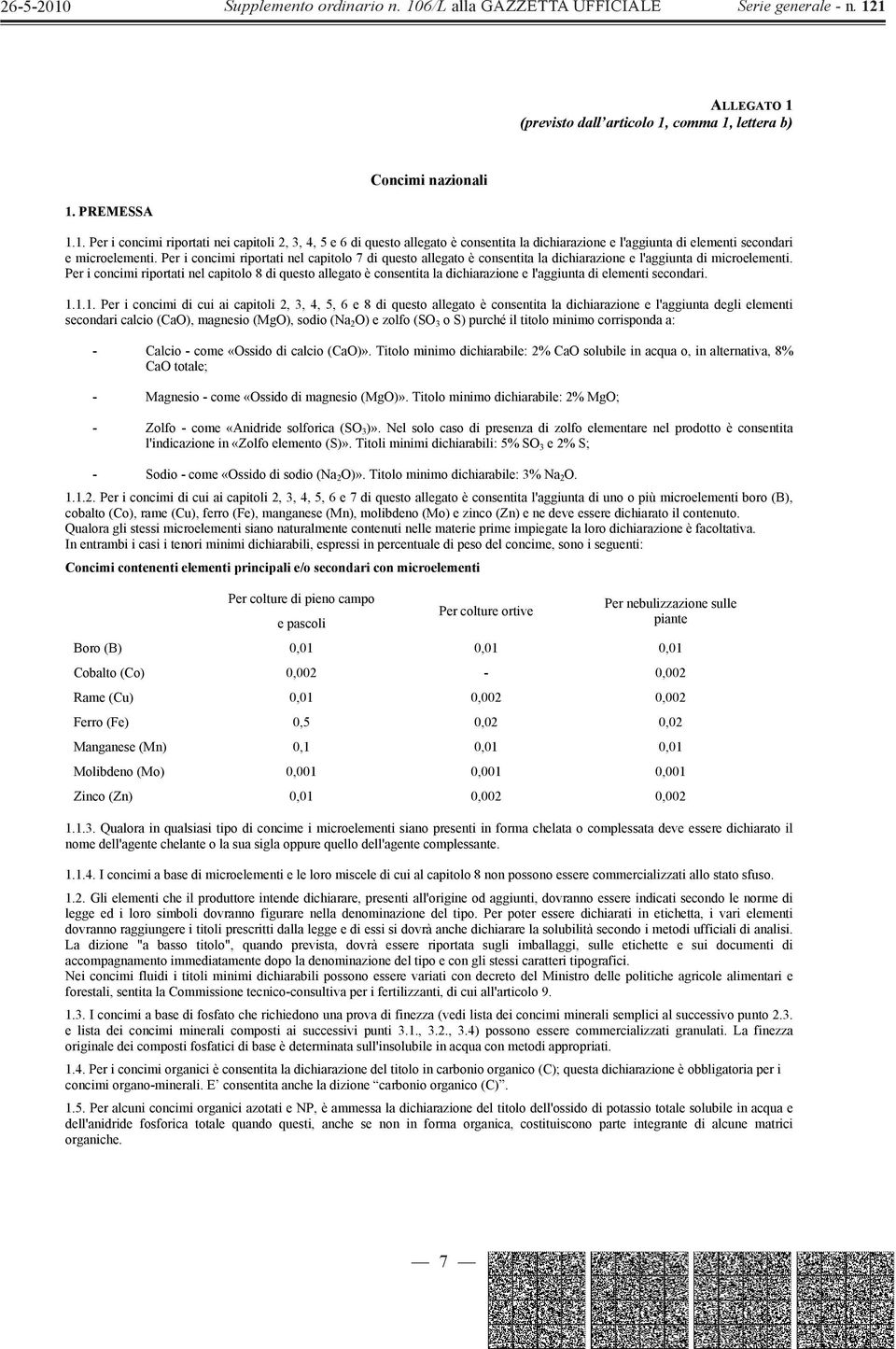 Per i concimi riportati nel capitolo 8 di questo allegato è consentita la dichiarazione e l'aggiunta di elementi secondari. 1.